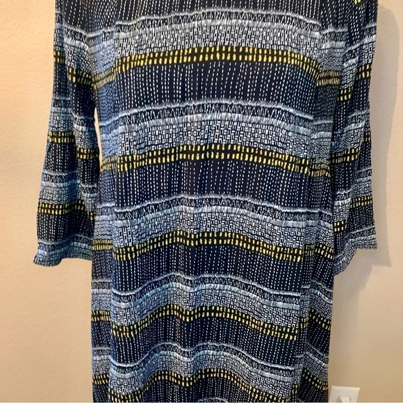 H&M Tunic Top Sz 10 Black Geometric Pattern White Yellow 100% Viscose Boho - Picture 3 of 15